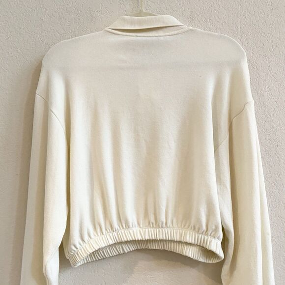 Zara Creamy Ivory Cropped Cotton Blend Longsleeve Sweater‎ Size Small - Picture 8 of 11